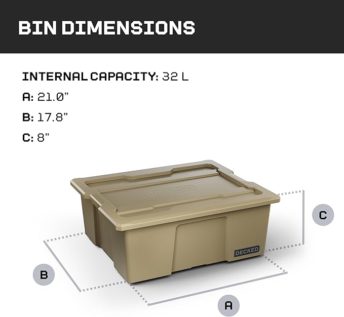 DECKED Payloader 32 L (1-Pack) - 75 lb Bin / 200 lb Lid Load Rated, Heavy-Duty Stackable Storage Bins, Fits Drawer System & Tool Box - Black