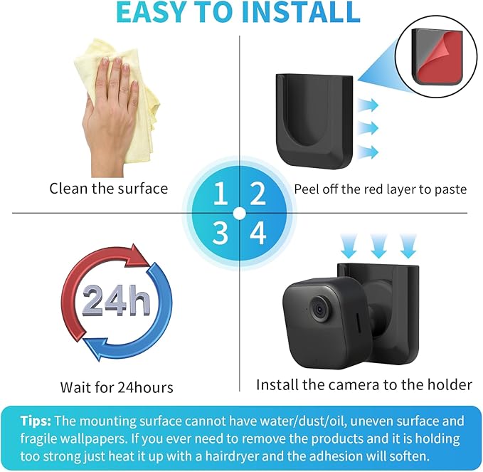 Blink Camera No Drill Wall Mount Bracket for Blink Outdoor 4/ Outdoor 2K+ / Blink Mini 2/Blink Indoor Camera,No Screw Adhesive Blink Camera Mount for Blink Indoor 3Pack (Camera Not Included) Black
