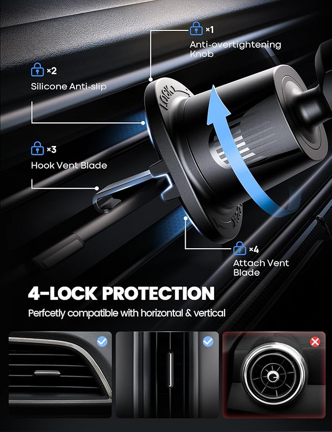 Lamicall 2026 Wider Clamp & Metal Hook Car Phone Holder Vent [Thick Cases Friendly] Phone Holders for Your Car Mount Gfts Hands Free Accessories for Women Men for iPhone 16 Pro Max Mothers Day
