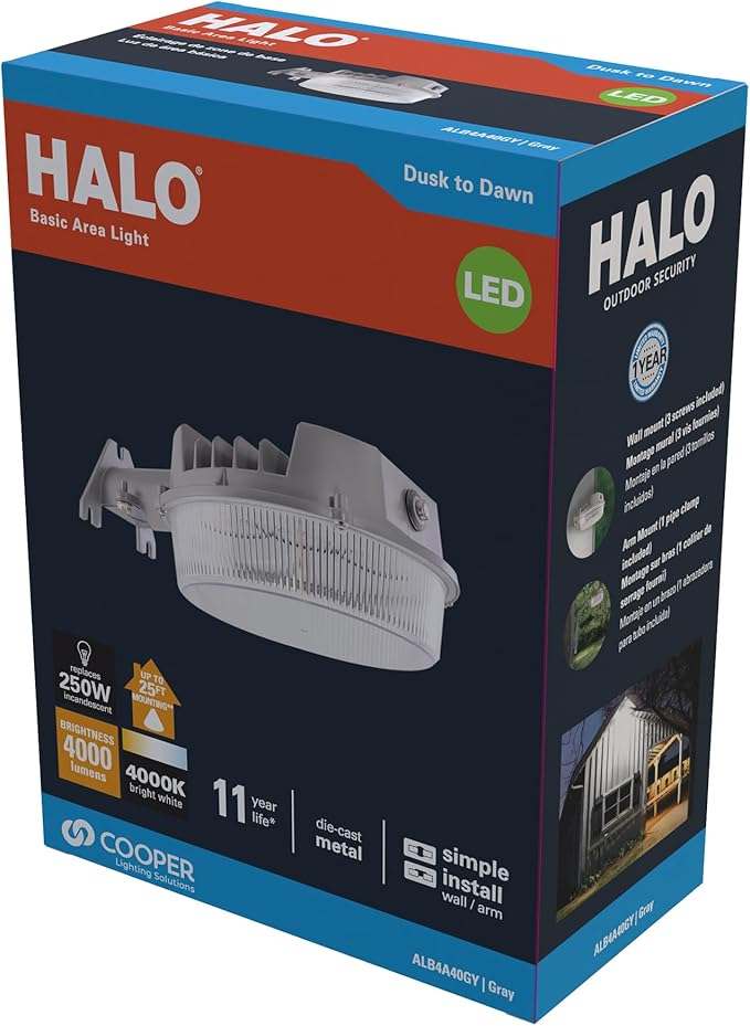 HALO ALB Outdoor Dusk-to-Dawn LED Security Area Light with 4000 Lumens, Wall or Pole Mount - Textured Gray (2 Pack)