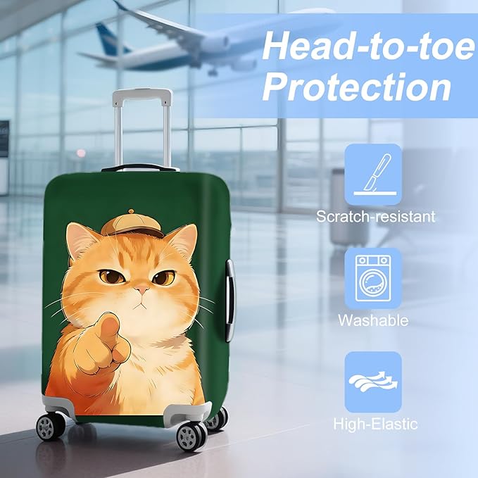 ANNA QUEEN Funny Cat Luggage Cover,Cute Cartoon Stretchable Suitcase Protector Sleeve,Fit for 20-22 Inch Checked Baggage,Water Resistant Durable Luggage Protector