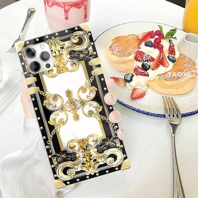 Compatible with iPhone 12 Pro Max Case, Gold Grain Flowers Luxury Golden Decoration for Girl Women Soft TPU Shockproof Protective Hard PC Back for iPhone 12 Pro Max