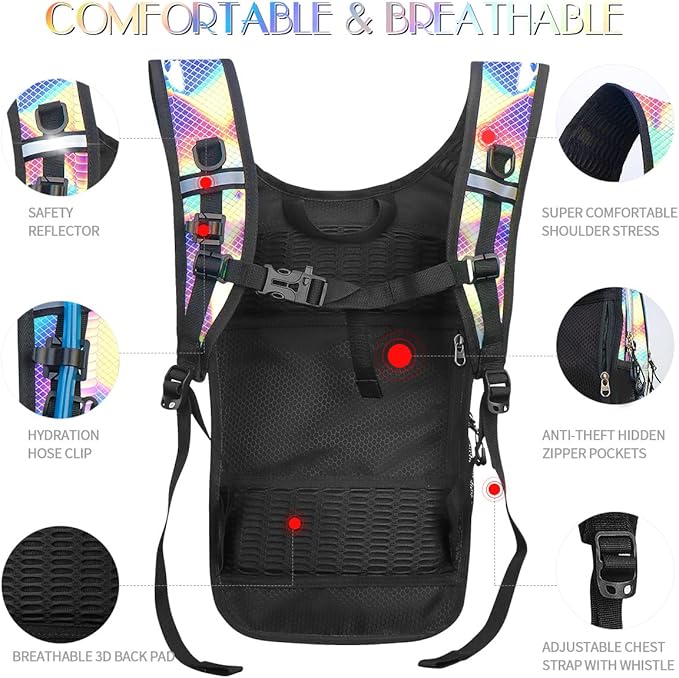 Hydration Pack, Water Backpack with 3L Hydration Bladder Lightweight Insulation, Festival Essential, Rave Hydration Backpack, Hydropack Backpack for Rave, Hiking, Biking, Festival Gear