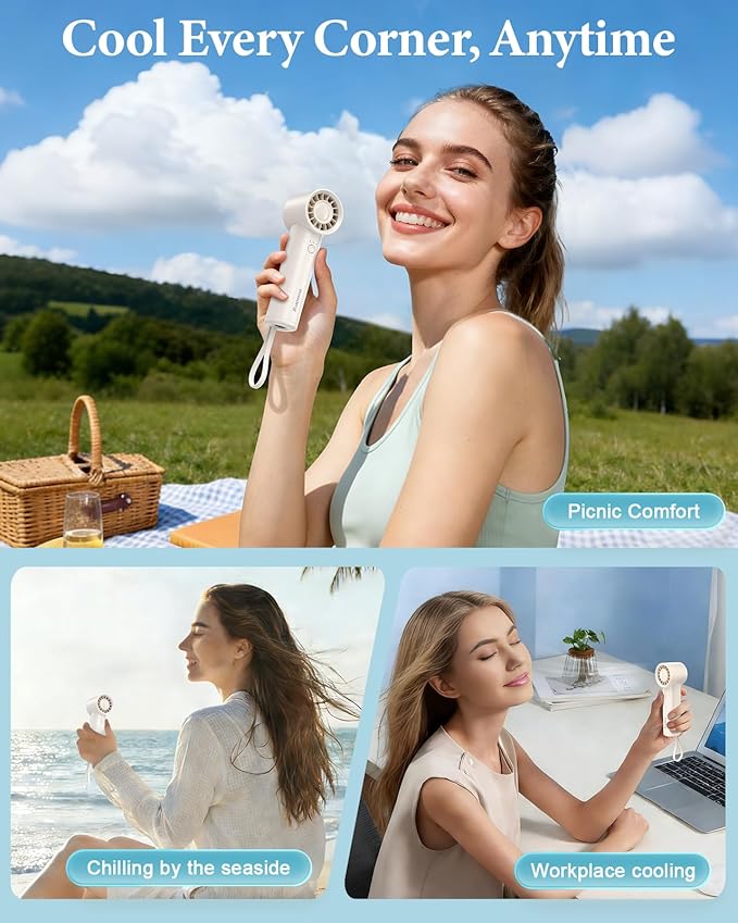 Portable Handheld Fan with Power Bank(High-Speed),3 IN 1 USB Rechargeable Mini Personal Fan with Flashlight,Small Size for Outdoor/Travel/Beach/Concerts/Summer.Gifts for Girl,Women. White