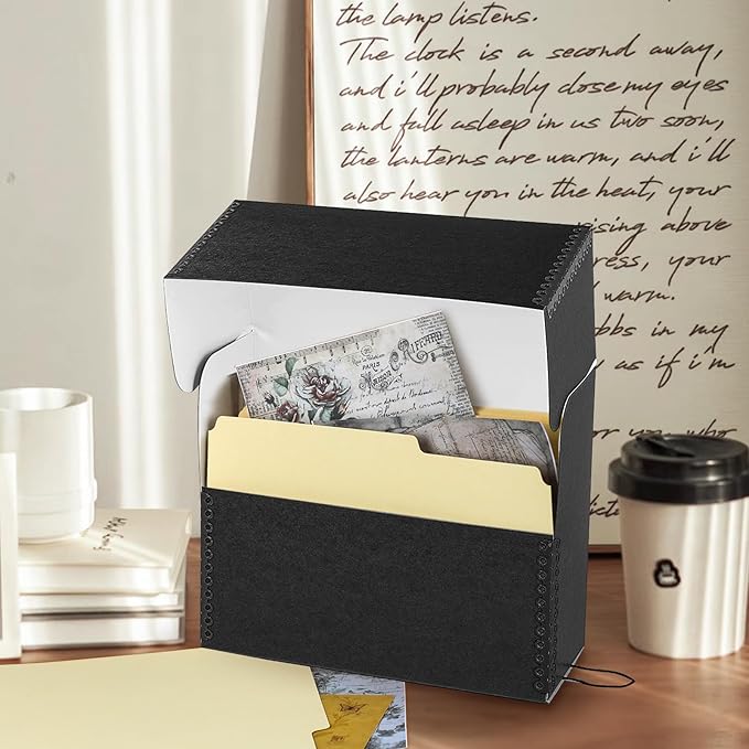 Lineco Archival Document Storage Box with Metal Edge, Acid-Free Black Boxboard, Organize and Store Files, Prints, Photos, Letter-Sized Case 12.5" x 10.5" x 5" Wide, Pack of 2