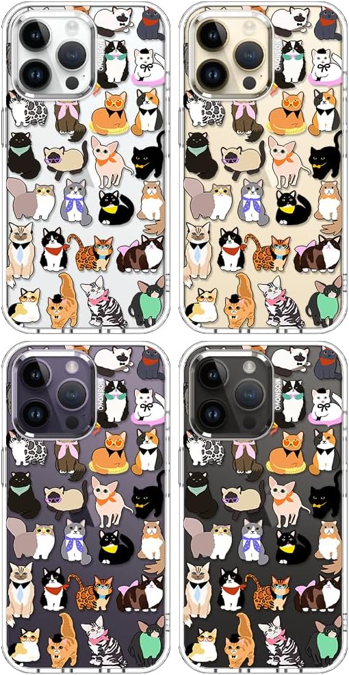 MOSNOVO Case for iPhone 14 Pro Max, [Buffertech 6.6ft Military-Grade Drop Protection] [Anti Peel Off Tech] Clear TPU Bumper Phone Case Cover Design - Cute Cats