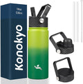 Konokyo 18 oz Insulated Water Bottle Stainless Steel Sport Bottles with 3 Lids,Bamboo Grove
