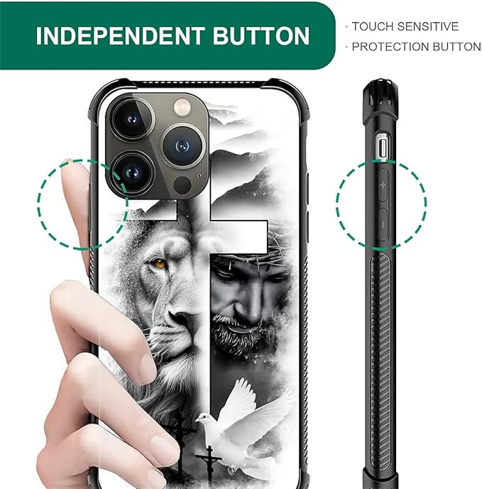 for iPhone 12 Pro Max Case, Lion Cross Jesus Christ Dove Pattern Graphic Design Girl Boy Soft Silicone Hard Acrylic Shock Protection for iPhone 12 Pro Max