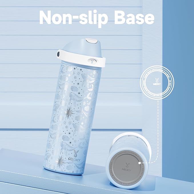 24 oz Insulated Water Bottle with Straw: Meoky Stainless Steel Metal Water Bottle with 2-in-1 Lid - Leak Proof, Cold for 24 Hours, Fits in Car Cup Holder, BPA-Free for Gym Travel Sports, Blue Whale