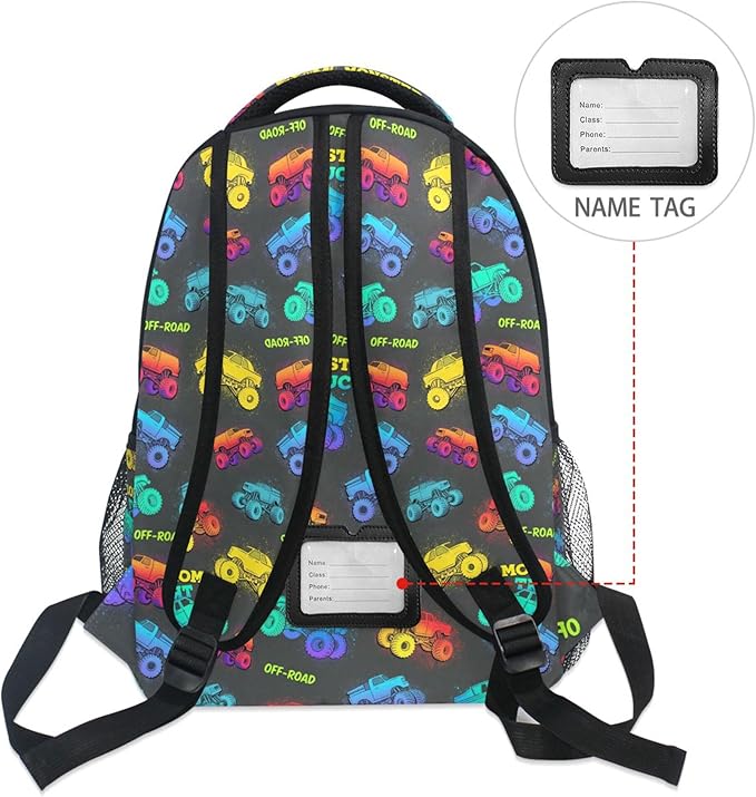 Wamika Monster Truck Kids Backpack Blue Racing Cars School Backpacks Boys Girls Preschool Book Bag