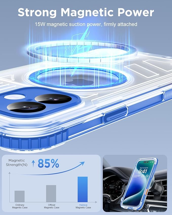 for iPhone 16 Plus Waterproof Case with Magsafe, Built-in [Camera & Screen Protector] [Lanyard], IP68 Water Proof Full Body Dustproof Heavy Duty Frosted Protective Phone Cover, 6.7" Blue