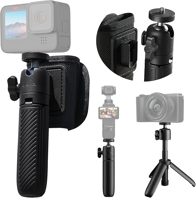 ULANZI MT88 ClipMate Tripod Mini Extension Rod for Pocket 3/Xtra Muse/Insta360 X5 X4/Action Cameras, 3-in-1 Selfie Stick w Backpack Mount Shoulder Strap, Adjustable Tabletop Tripod Handle Grip