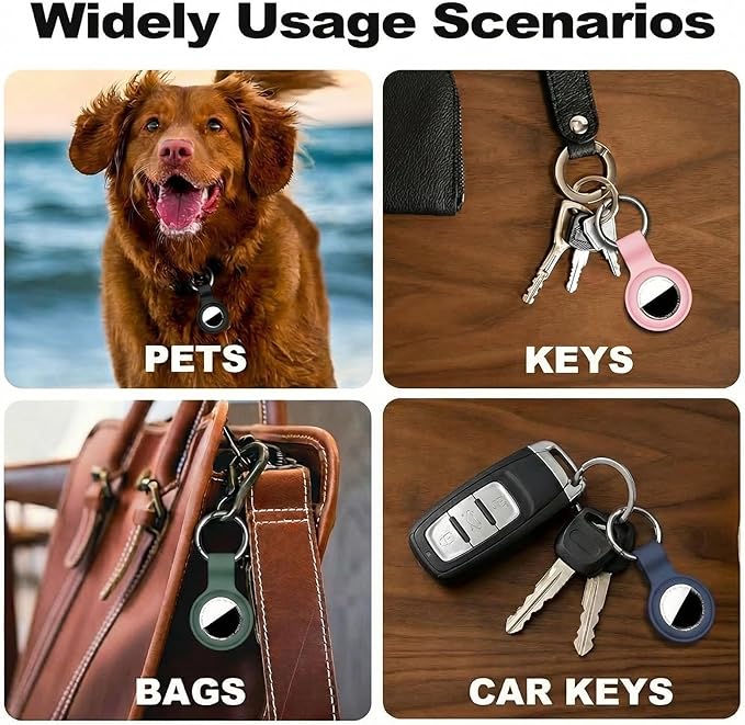 Linsaner [4 Pack] Holder for AirTag 2nd Gen (2026) & 1st Gen, Silicone Case Keychain Key Ring, Protective Cover for Apple for Air Tags, GPS Finder Accessories,Black/Black/Dark Green/Grey Blue