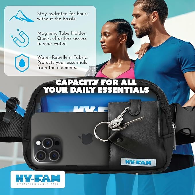 HY-FAN Kenai Hydration Cross Body with Bladder, 17oz BPA-Free, Hands-Free Design, Secure Pockets, Ideal for Travel, Daily Use and More (Light Blue)