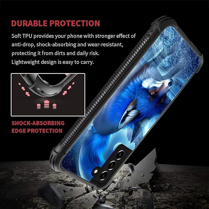 for Samsung Galaxy S21 FE Case, Snowy Mountain Fox Lake Pattern Graphic Design Girl Boy Soft Silicone Hard Acrylic Shock Protection for Samsung Galaxy S21 FE