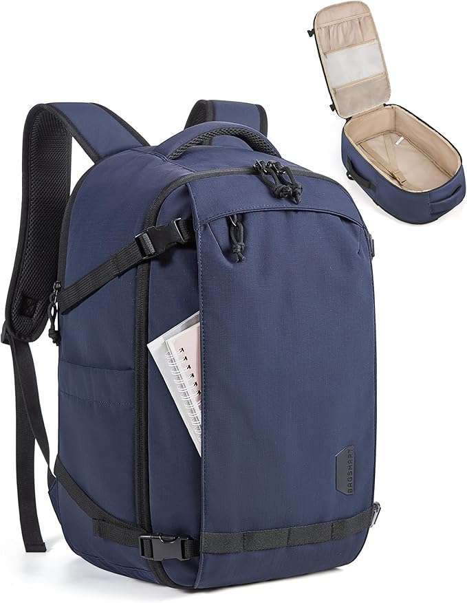 BAGSMART Travel Backpack for Women, 15.6 Inch Carry On Backpack Flight Approved, TSA Approved Personal Item Travel Bag, Water Resistant Weekender Bag Luggage Daypack, Dark Blue
