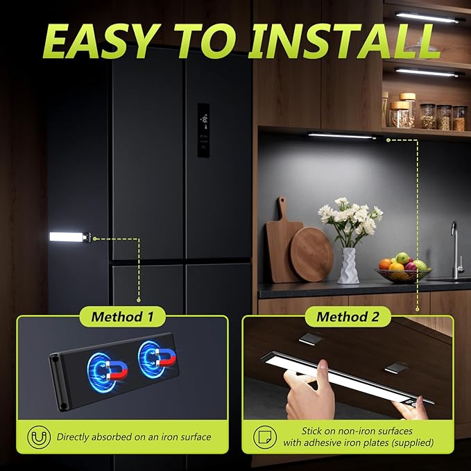 Mpotmiy 6 Pack 12" Under Cabinet Lights with Digital Display,2200mAh Rechargeable Motion Sensor Light Indoor,3 Color Temperatures, Magnetic Dimmable Closet Lights, Under Counter Light for Kitchen