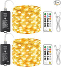 HXWEIYE 2-Pack 33FT 100LED Fairy Lights Battery Operated (Included) with Remote & Timer, 8 Modes Rechargeable Twinkle String Lights Indoor Outdoor Waterproof for Bedroom Wedding Classroom, Warm White
