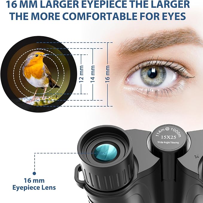 Binoculars 15x25 for Adults,High Powered Easy Focus Binoculars with Low Light Vision for Bird Watching,Travel and Concerts,Sightseeing and Sport Games