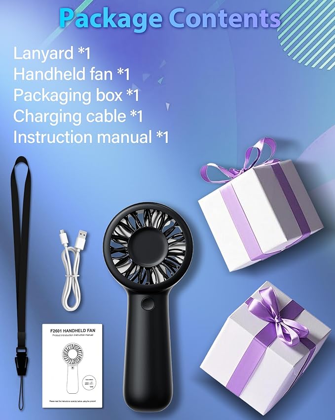 Portable Handheld Fan Personal Small Turbo Hand Fan Powerful, Cooling, Lanyard, USB Rechargeable, 5 Speeds, Makeup, Gifts for Women Men, Kid, Mom, Hot Summer, Travel, Sports, Wedding Use