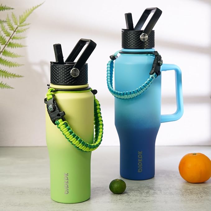 BJPKPK Insulated Water Bottles with Straw Lid, 23oz Metal Water Bottle with 2 lids & Paracord Strap, Double Wall Stainless Steel Vacuum Tumblers, Cups, Mugs, Thermo for Hot& Cold Drinks, Sky