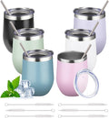 12oz Stemless Wine Tumbler with Lid Double Wall Insulated Wine Cup Stainless Steel Glasses Tumbler with Straw Insulated cocktail Tumbler Coffee Mug for Hot and Cold Beverages (Multicolor-9,6Pack)