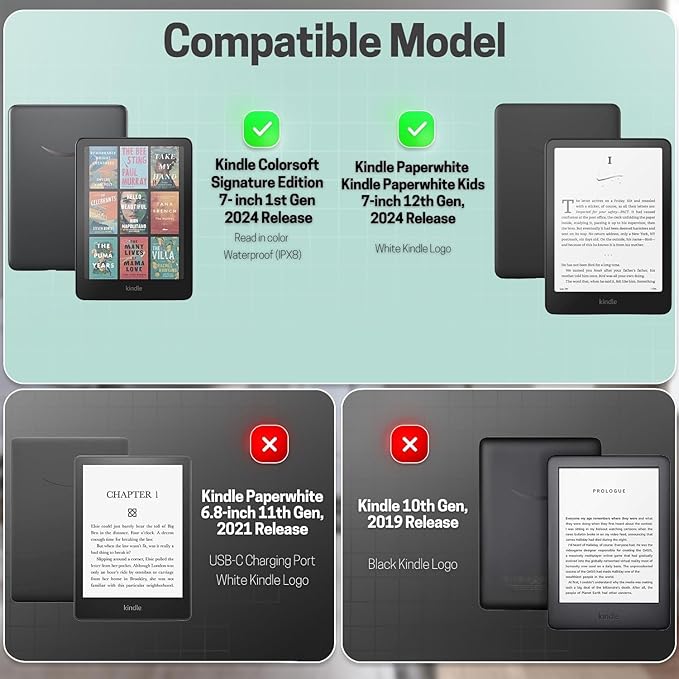 TNP Stand Case for Kindle Paperwhite 12th Generation 2024 / Kindle Colorsoft Signature Edition with Hand Strap & Card Slot - 7" PU Leather Protective Folio Cover with Auto Wake/Sleep, Agave Green