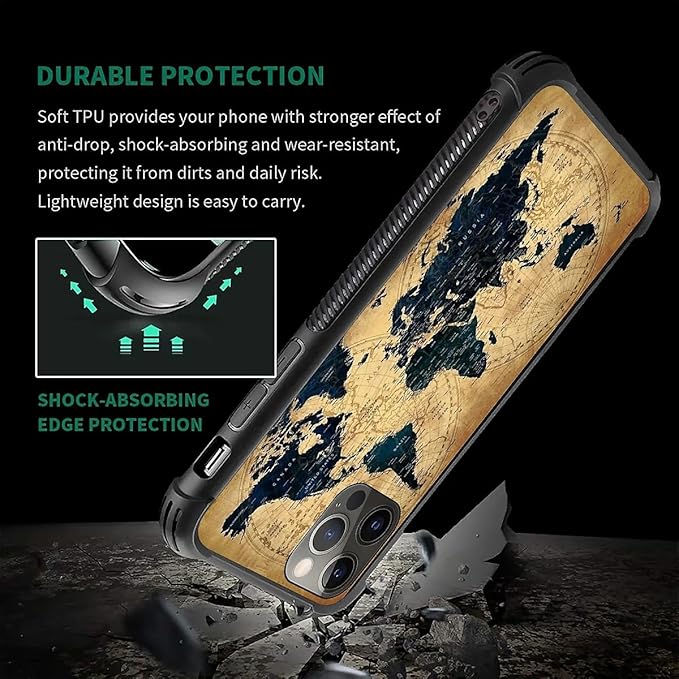 for iPhone 11 Pro Case, Brown World Map Pattern Made of Soft Silicone Hard Acrylic Shock Protection for iPhone 11 Pro