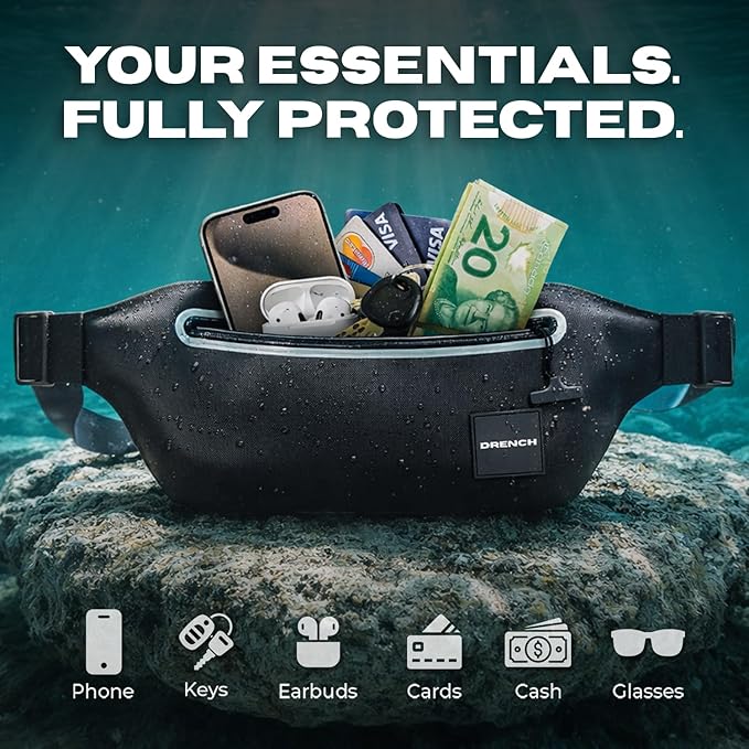 Drench 100% Underwater Waterproof Fanny Pack. Waist Pack. Submersible Waterproof Phone Pouch. Dry Bag for Swimming, Boating, SUP & Snorkelling. Underwater Phone case. Floating Belt Bag