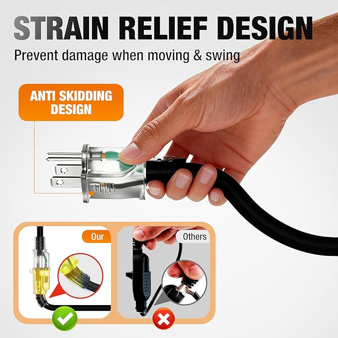75 FT Outdoor Extension Cord Waterproof, 16/3 Gauge Heavy Duty 3 Prong Power Cord with Lighted Indicator End, 13A 125V 1625W SJTW, ETL Listed, Great for Lawn/Garden/Home(Black)