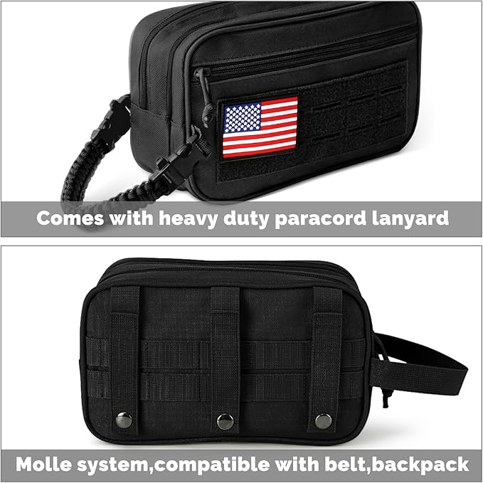 Toiletry Bag for Men Tactical Travel Dopp Kit with Wet Dry Compartment 3 Zipper Pockets 900D Water Resistant MOLLE System Organizer for Gym Hiking Travel Shaving EDC Accessories Gifts Him