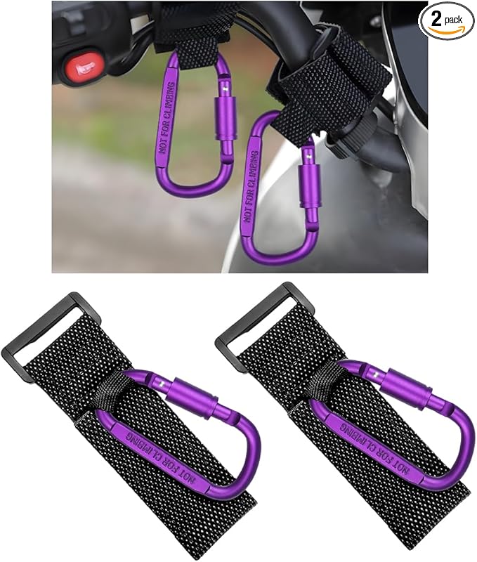 KVAEY 2 Pack Multipurpose Hook for Hanging Helmet, Goggle, Headsets, Durable Carabiners, Roll Bar Accessory Hook Hanger (Purple)