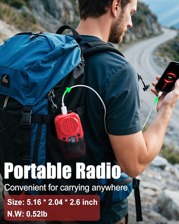 Runningsnail Emergency Weather Radio, 7400mWh Hand Crank Emergency Radio with LCD Display, Support Weather Alert Radio, USB/Solar/Hand Crank, 1W Flashlight & SOS Alarm for Outdoor & Home Emergency