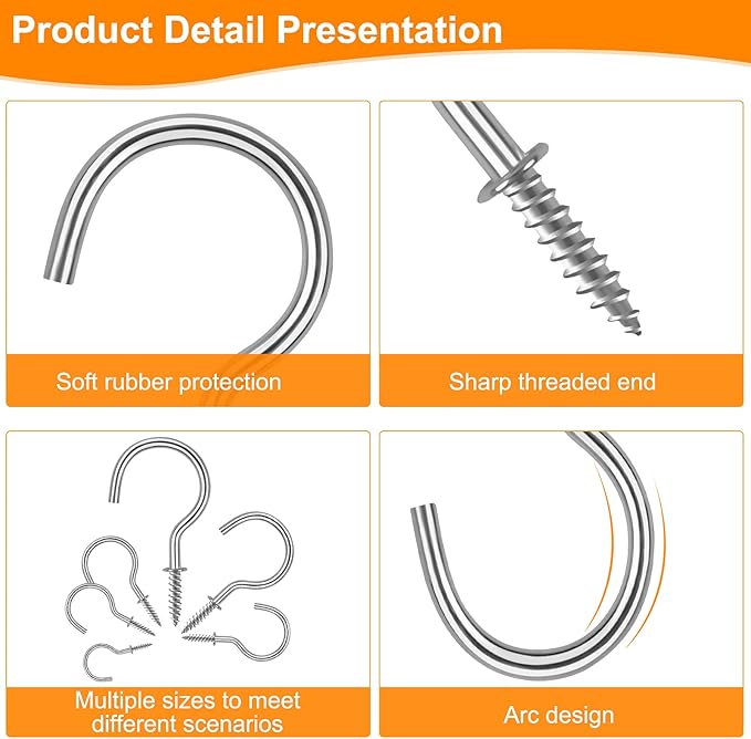 Cup Screw Hooks,3/4 inch Metal Screw in Ceiling Hooks,160 Pack Metal Plant Hanger Hook, Wind Chimes Hook Kitchen Cup Hooks Great for Hanging Indoor & Outdoor Use(Silver)