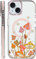 Case for iPhone 15,[Compatible with MagSafe],Retro Mushroom Sunflower Phone Case Design，for Women Girls Magnetic Clear Cover - Slim, Sleek, & Shockproof Protection