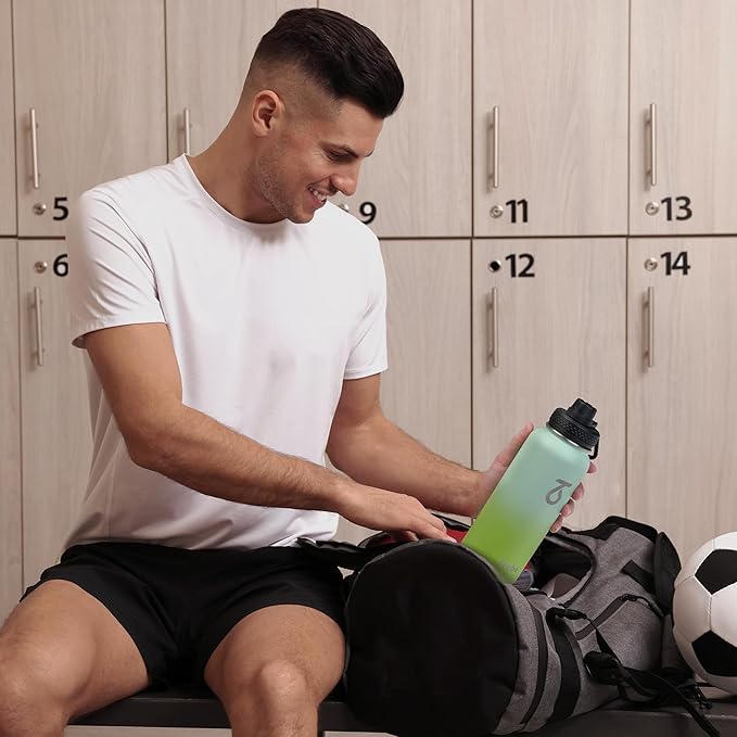 Trebo 32 oz Water Bottle Insulated with Lid and Straw, Triple Wall Vacuum Stainless Steel Sports Flask with Paracord Handle, Keep Hot 24 Hours & Cold 48 Hours Water Cup with 3 Lids, Dark Green