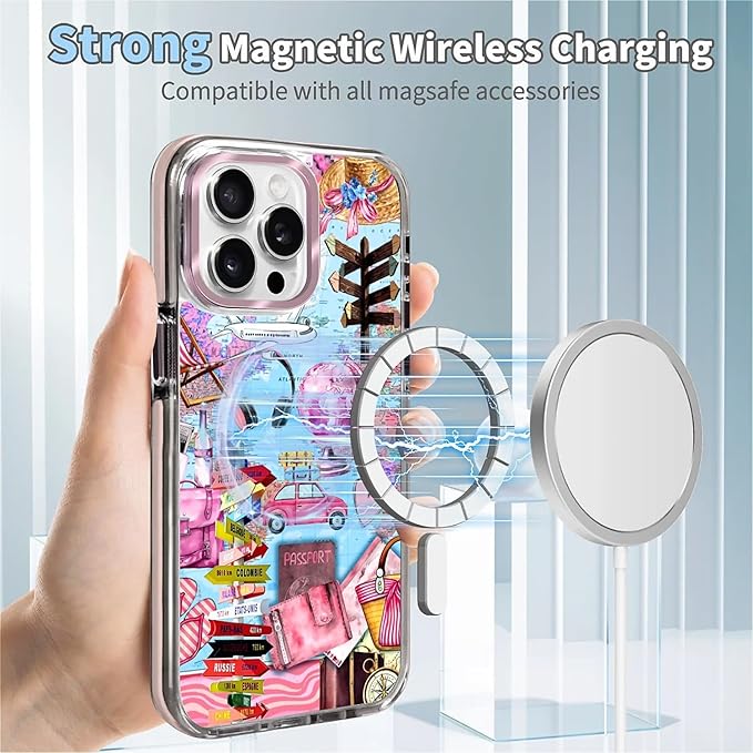Case for iPhone 13 Pro Max,[Compatible with MagSafe],Cover Holiday Trip World Map Phone Case Design，for Women Girls Magnetic Clear Cover - Slim, Sleek, & Shockproof Protection