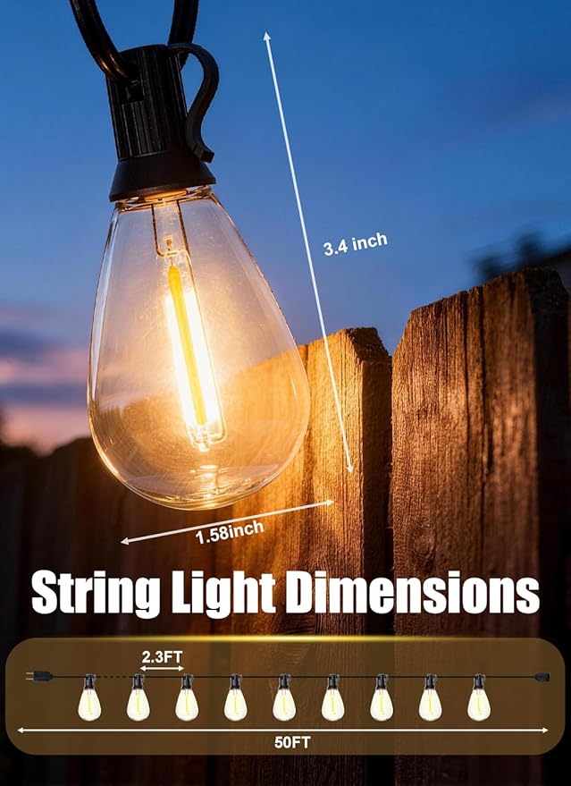 50FT Outdoor String Lights Waterproof with 20+1 Shatterproof S11 LED Bulbs, Extra Long Patio Lights Outdoor Waterproof for Backyard, Bistro Lights Outdoor, LED Lights for Outside, Cafe Lights
