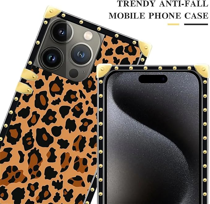 Compatible with iPhone 16 Pro Max Case, Brown Leopard Texture Luxury Golden Decoration for Girl Women Soft TPU Shockproof Protective Hard PC Back