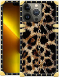 Compatible with iPhone 13 Pro Case, Seamless Gold Chain Leopard Luxury Golden Decoration for Girl Women Soft TPU Shockproof Protective Hard PC Back for iPhone 13 Pro