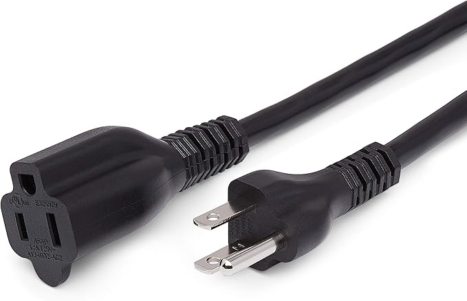 Amazon Basics 3-Prong Extension Cord for Indoor Use, 13 Amps, 125V, 16 AWG, 20 Foot, Black, 2-Pack