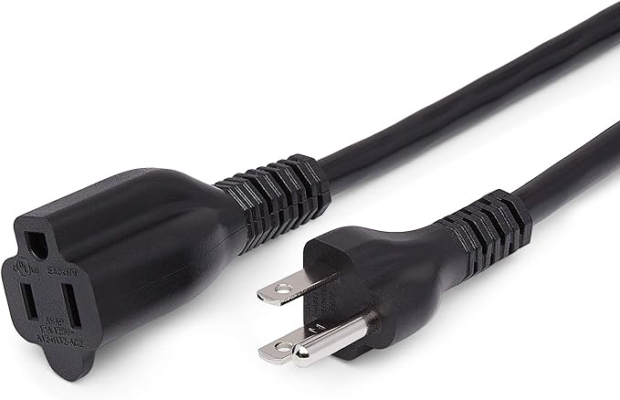 Amazon Basics Indoor Extension Cord, 3 Prong Outlet Extender Power Cord, 13 Amps, 125V, 6 Foot, Black, 2-Pack