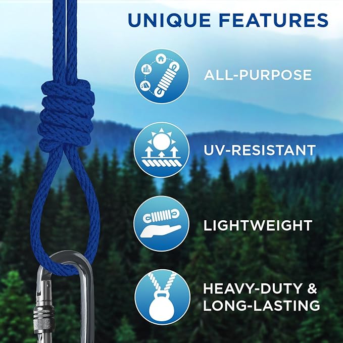 TECEUM Cotton Rope 3/16” (5 mm) – 50 FT – Strong All-Purpose Braided Rope – Natural Cotton – for Crafting, Сamping, Clothes Line, DIY, Indoor & Outdoor Use – Blue