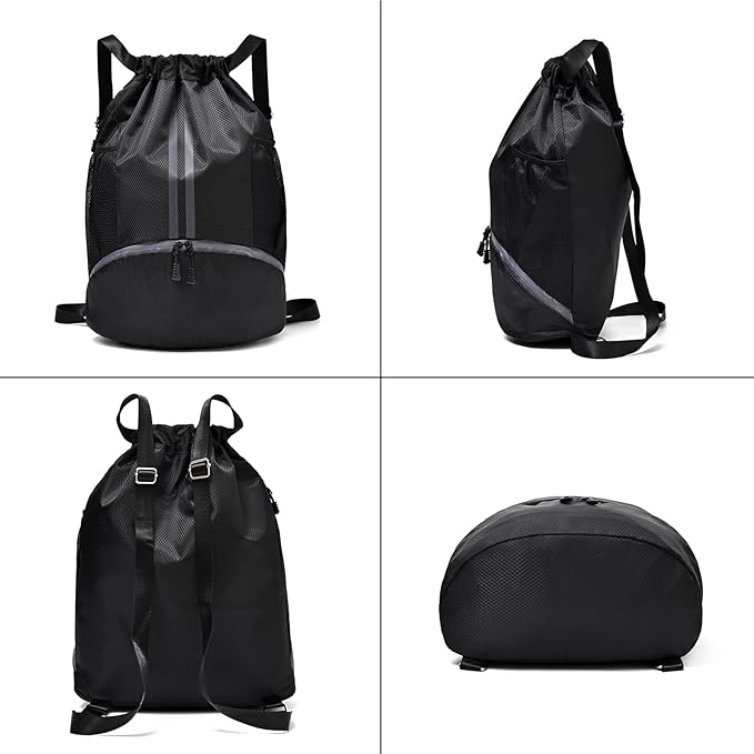 LOKAPEGY Drawstring Gym Bag for Men, Waterproof Drawstring Backpack for Women, Swim with Shoes Compartment, Pull String Sport Bag for Soccer and Basketball. (Orange)