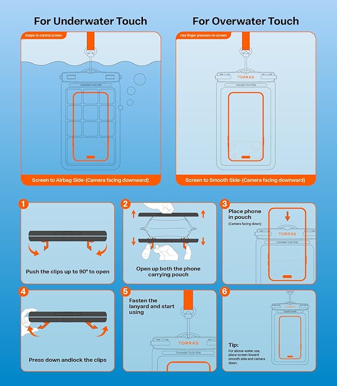 TORRAS 2 Pack IPX8 Waterproof Phone Pouch Floating, Underwater Screen Touchable, Waterproof Phone Case with Lanyard for iPhone 17 Pro Max 16 15 14 S26 Ultra S25, Cell Phone Dry Bag 7.0", Black & White