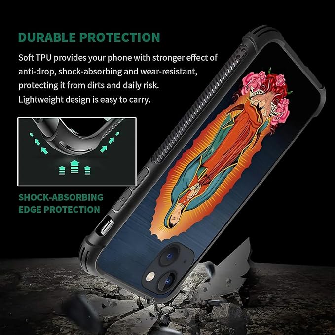 for iPhone 13 Mini Case, Red Virgen Guadalupe Pattern Made of Soft Silicone Hard Acrylic Shock Protection for iPhone 13 Mini