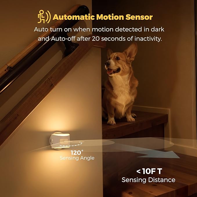 L LOHAS LED Motion Sensor Night Light, Rechargeable Stair Lights Indoor, Portable Warm White Motion Sensor Light Indoor, Battery Operated for Bedrooms, Hallway, Stairway & Bathrooms[2 Pack]