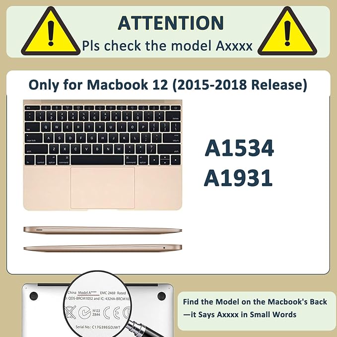 Hard Shell for MacBook 12 inch Case Retina 2015 2016 2017 Release (Model A1534),Plastic Protective Laptop Cover & Keyboard Cover Skin for Apple MacBook Air 12",Leather Beige