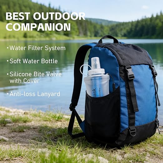 AXEN Collapsible Water Bottle with Filter System, Soft Hydration Flask for Trail Running, Camping, Hiking, Cycling, 500ml Clear