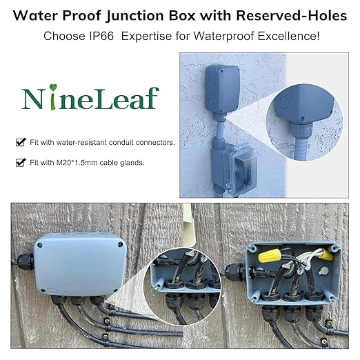 2PK Electrical Junction Box, Nineleaf IP66 Weatherproof Junction Box, 4.9"x 3.3"x 2.3" (125x86x62mm), PVC/ABS Plastic Electric Project Boxes, Universal Watertight Enclosure, for Pond,Terrace,Workshop